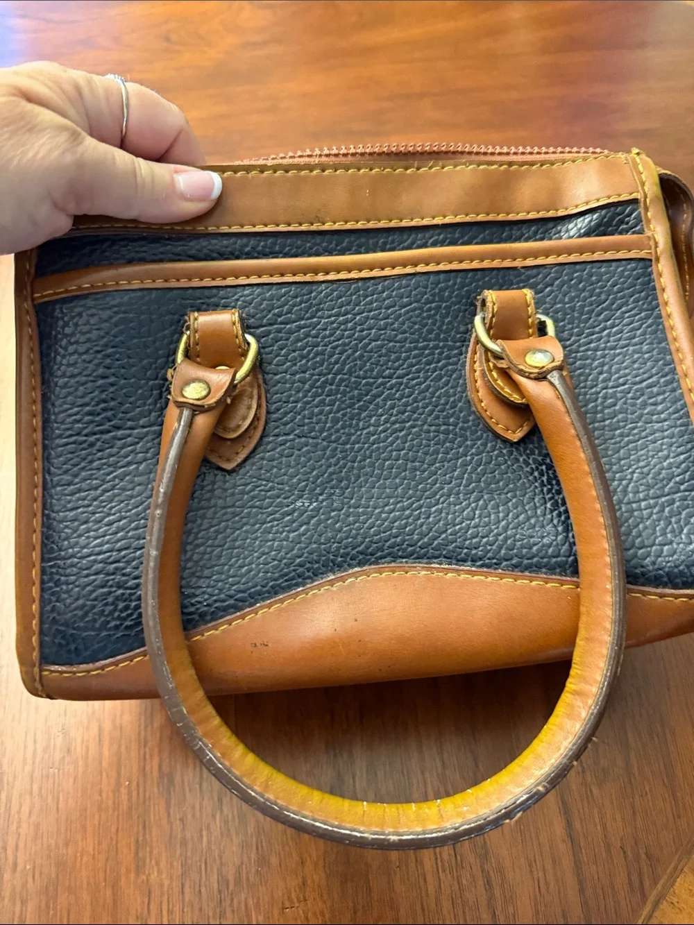 Dooney and Bourke leather Top-Handle Satchel in black  and Tan